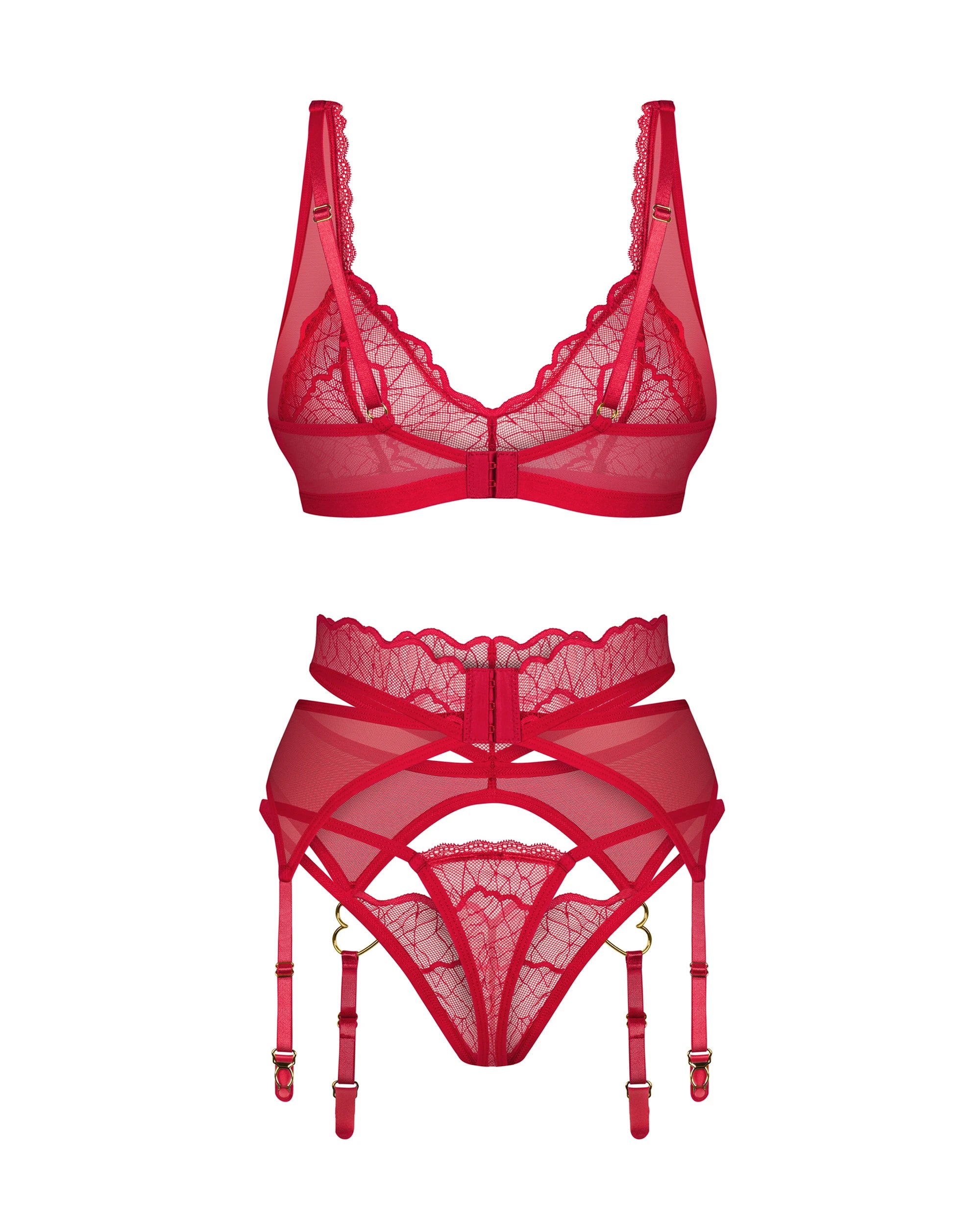 Sheer Bralette Thong Garter Belt Set Obsessive Cupide Desir