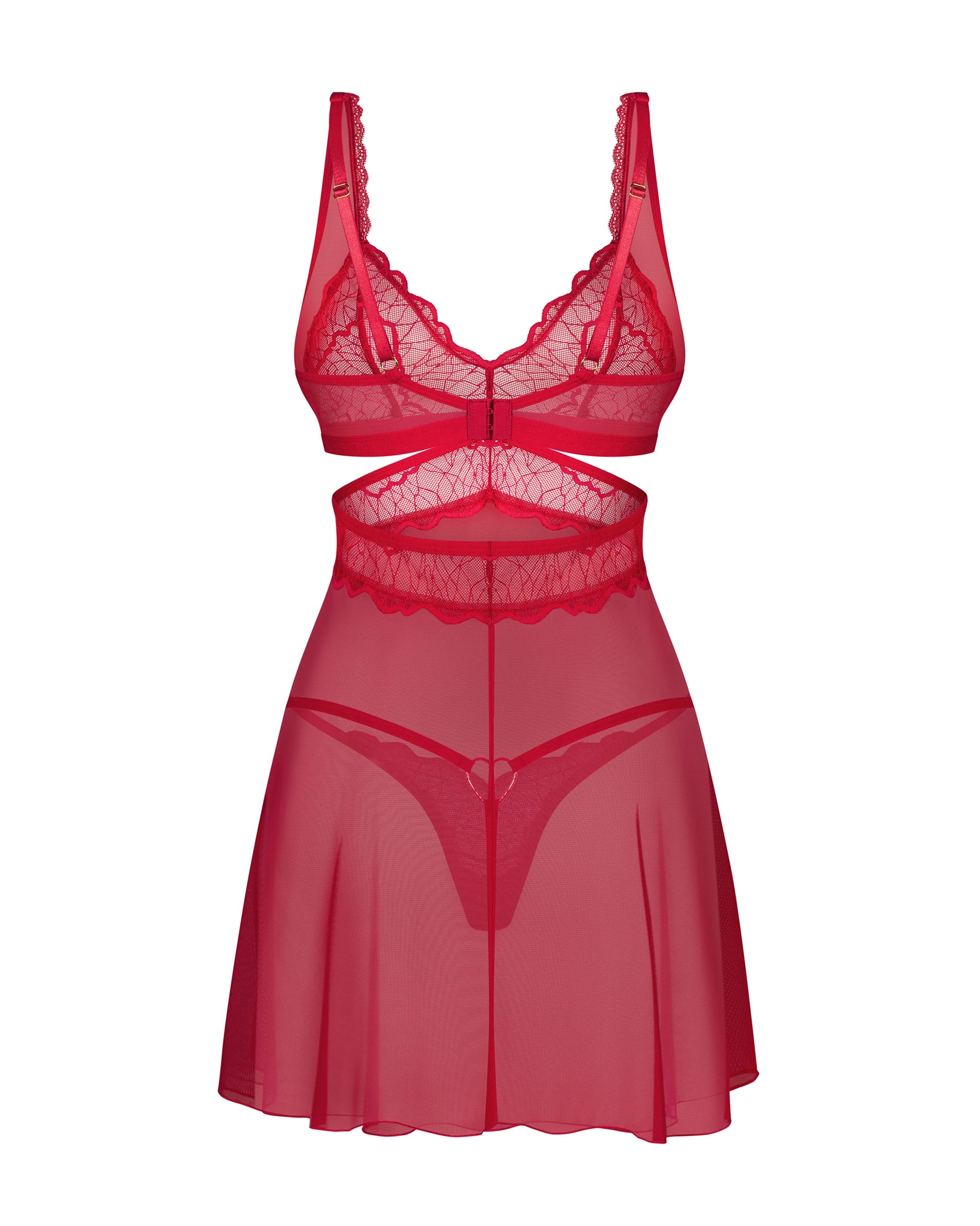 Cupide Desir Red Lace Babydoll & Thong Lingerie Set