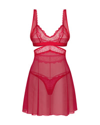 Cupide Desir Red Lace Babydoll & Thong Lingerie Set