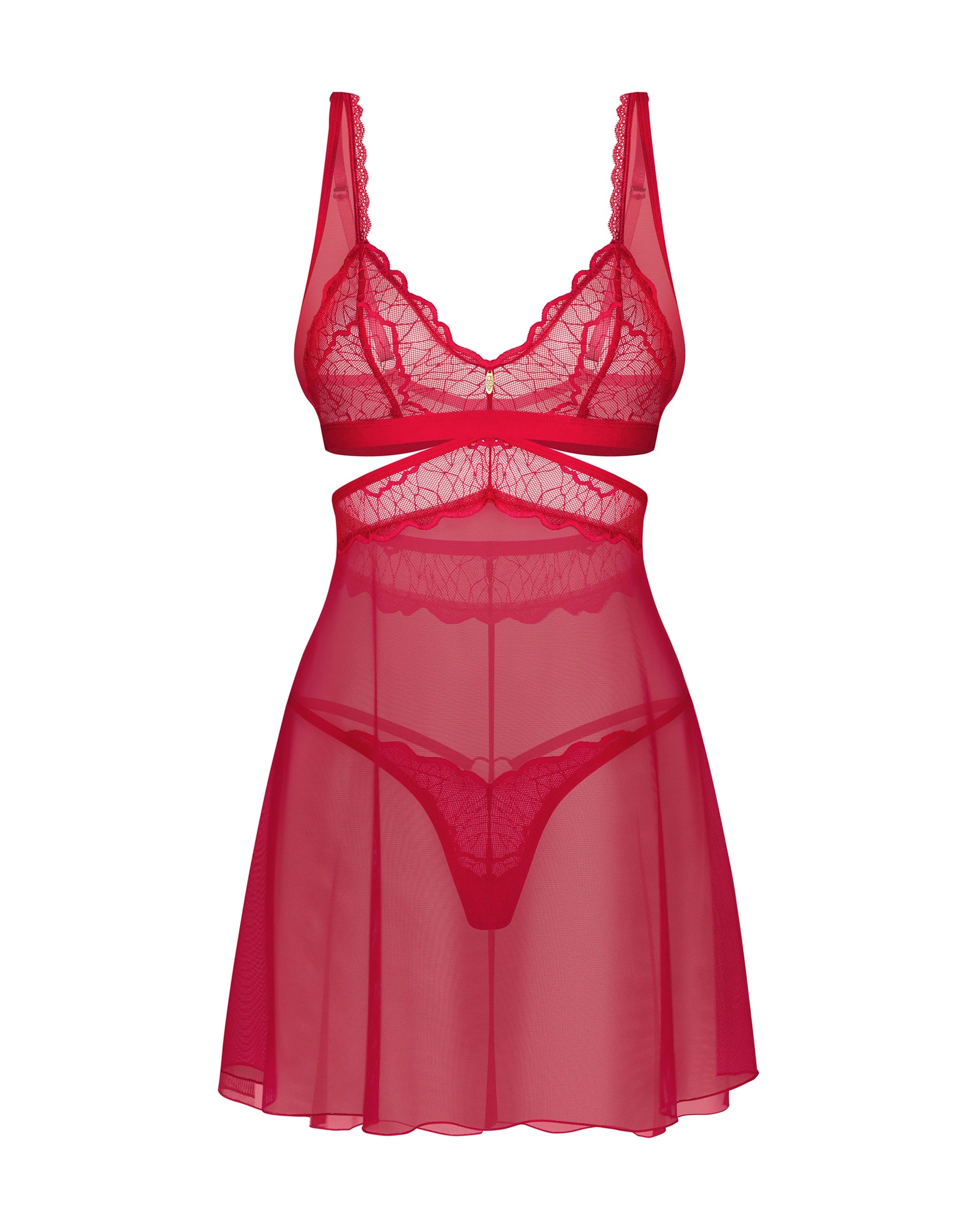 Cupide Desir Red Lace Babydoll & Thong Lingerie Set