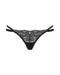 Flat lay of Lace Thong Obsessive Panty-Nutris in black, showcasing intricate floral lace and double waistband detail for a chic lingerie look.