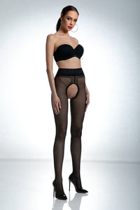 Amour Hip Lace Open Crotch Pantyhose 30 DEN Black