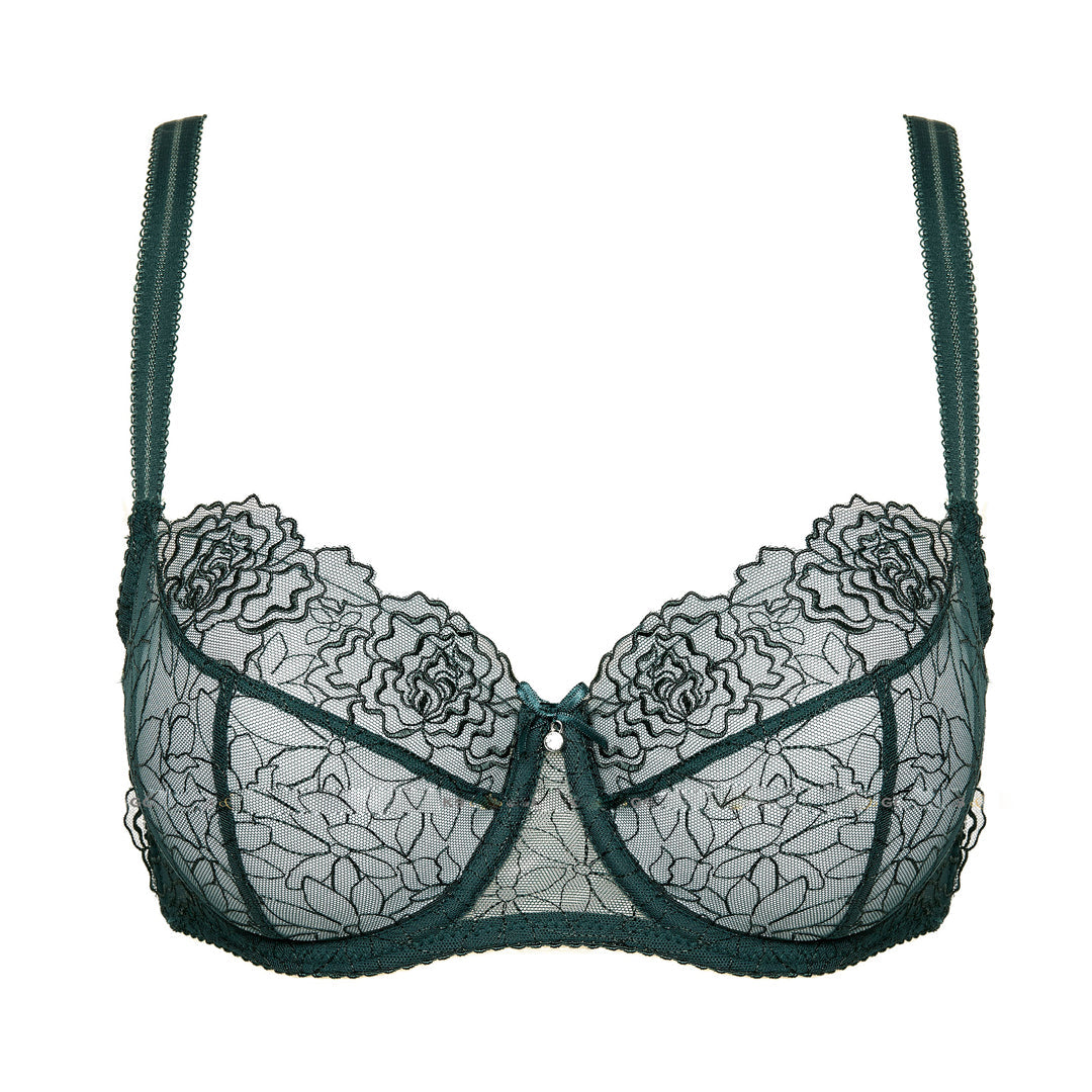 Sheer Mesh Balconette Bra Pamela Pine Green