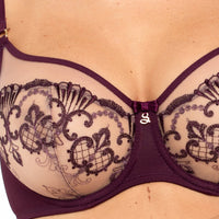 Samanta Perla Aubergine Sheer Mesh Embroidered Underwire Bra