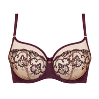 Samanta Perla Aubergine Sheer Mesh Embroidered Underwire Bra