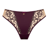 Samanta Perla Aubergine Sheer Mesh Tulle Embroidered Tanga Panty