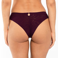 Samanta Perla Aubergine Sheer Mesh Tulle Embroidered Tanga Panty