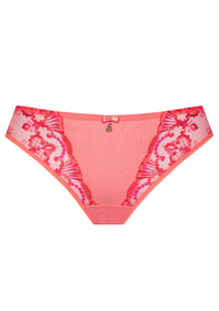 Sheer Mesh Tulle Embroidered Tanga Panty Perla Coral by Lavinia Lingerie with Swiss floral embroidery and seamless finish. Tanga-style cut below the navel.