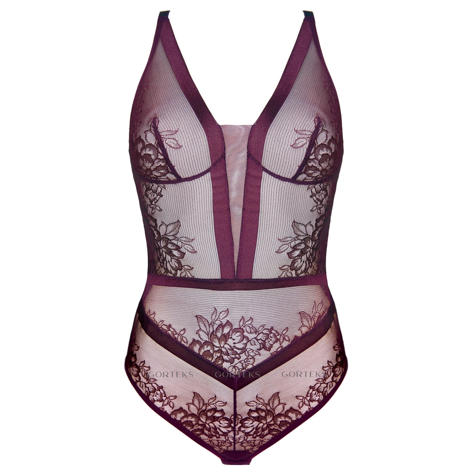 Sheer Lace Body Gorteks Porto Aubergine