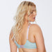 Back view of Kinga Pastellove Bra showing adjustable lavender straps and sheer mesh band for breathable full figure support.