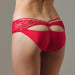Lauma Rouge Peek-A-Boo Bikini Panty in red with lace and cut-out back design, offering sensual comfort and a flirty lingerie style.