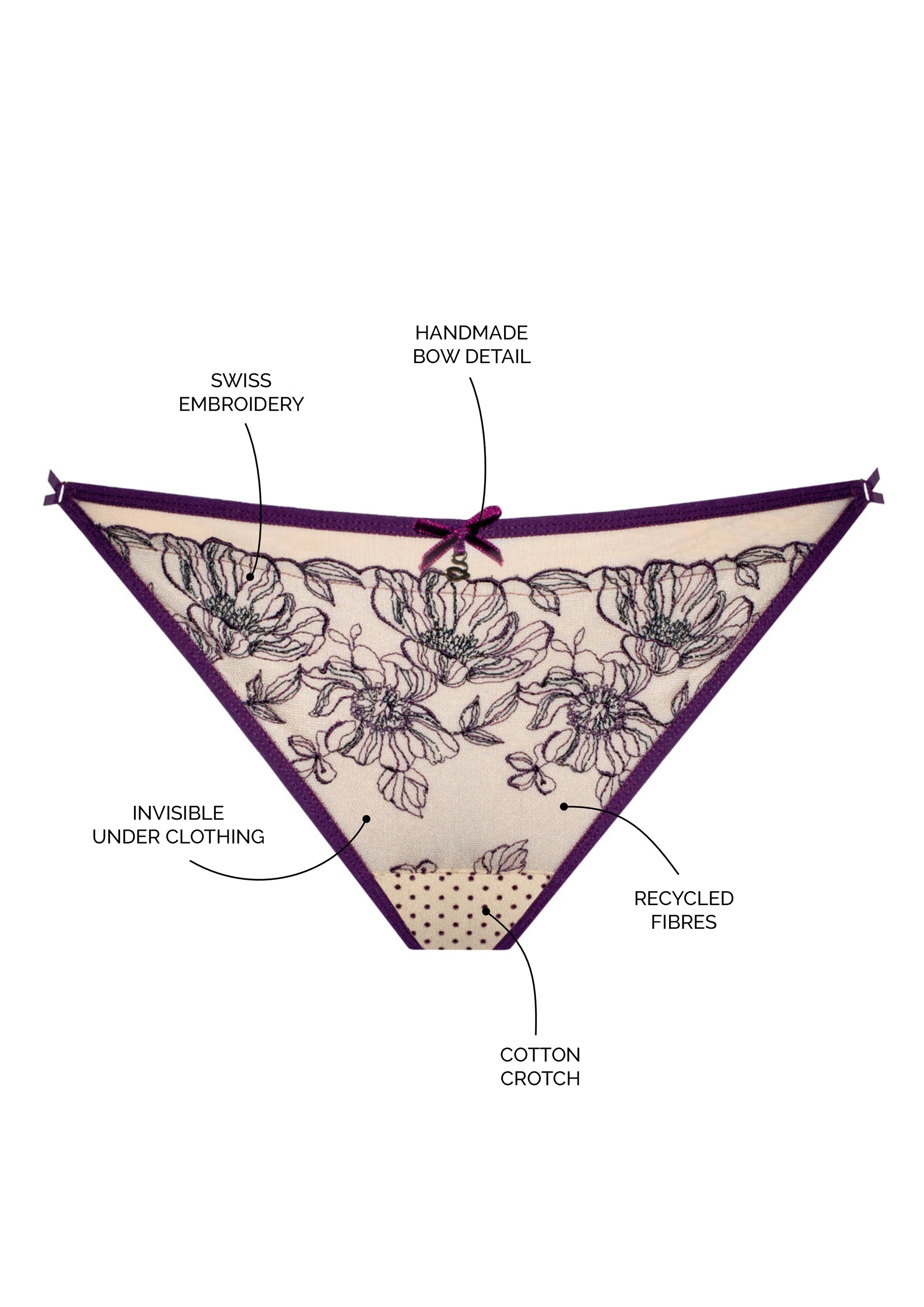 Samanta Silvia Aubergine Embroidered Thong Panty