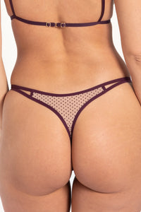 Samanta Silvia Aubergine Embroidered Thong Panty
