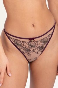 Samanta Silvia Aubergine Embroidered Thong Panty