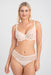 Full front view of Samanta Amelia sponge cake balconette bra and matching lace panty set, perfect for a coordinated lingerie look.