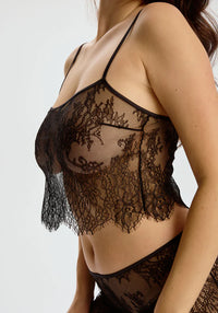 Blush Serene Black Sheer Eyelash Lace Cropped Cami