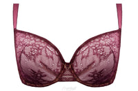 Sheer Mesh Lace Balconette Bra Caro in burgundy with floral lace detailing and underwire support, part of Lavinia Lingerie's new collection.