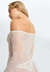 Blush Cascade White Sheer Lace Off-Shoulded Maxi Dress