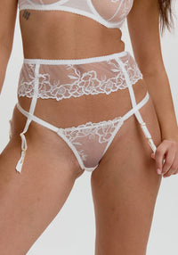 Blush Enchant White Sheer Mesh Embroidered Garter Belt