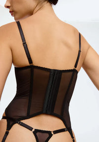 Sheer Embroidery Corset & Garter Straps Blush Enchant Black