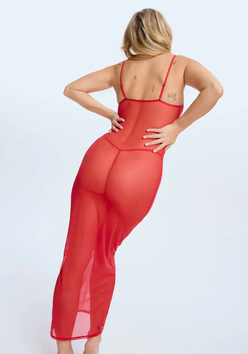 Sheer Mesh Stretch Maxi Dress Blush The Mesh Red