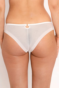 Sheer Mesh Tulle Embroidered Tanga Panty Perla Ivory