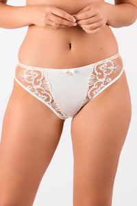 Sheer Mesh Tulle Embroidered Tanga Panty Perla Ivory