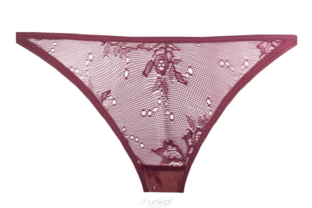 Sheer Mesh Lace Thong Panty Burgundy