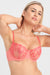 Sheer Mesh Balconette Bra Perla Coral with floral embroidery and underwire support, ideal for elegant lift and comfort. Shop @ Lavinia Lingerie.