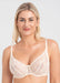 Front view of Mesh Balconette Bra Samanta Fiorella in sponge cake shade with sheer lace and underwire support, ideal for elegant lingerie styling.