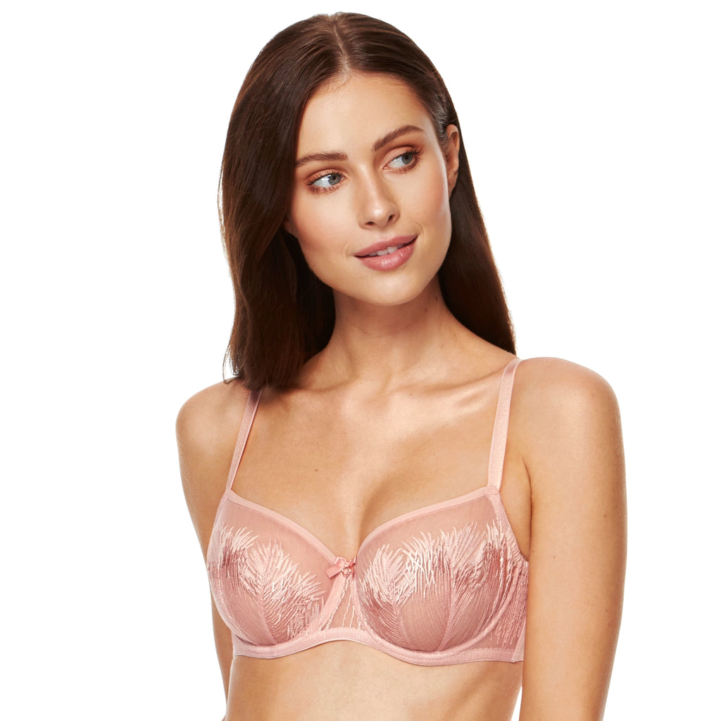 Soft See-Through Embroidery Balconette Bra Mable Pink 2302 Plus Size
