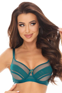 Soft Sheer Mesh Balconette Bra Axami Stripe Green