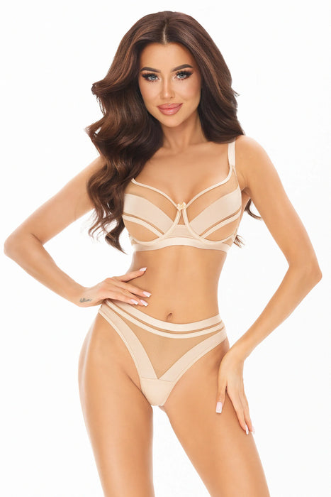 Soft Sheer Mesh Balconette Bra Axami Stripe Nude