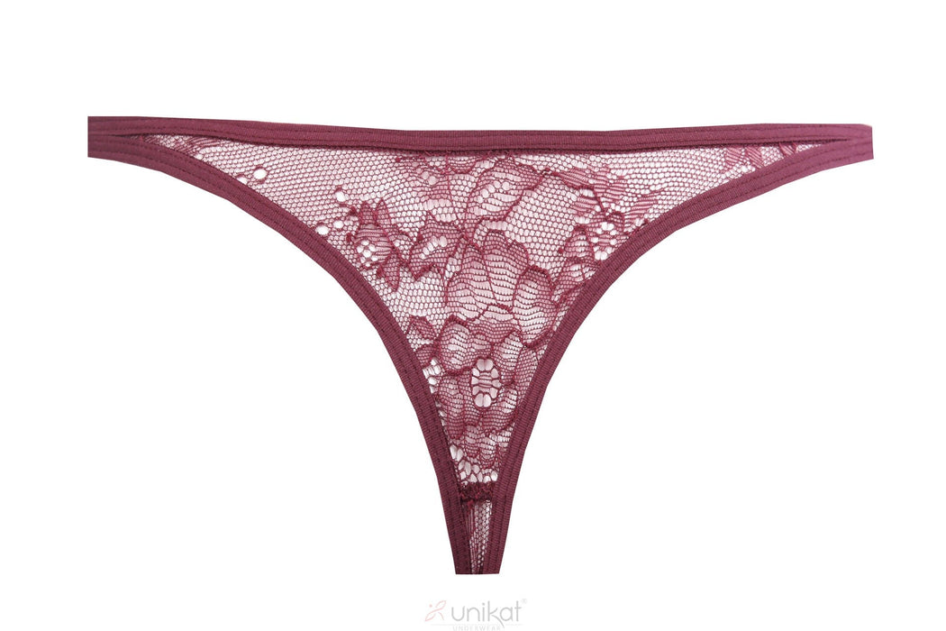 Sheer Mesh Lace Thong Panty Bordeaux Lingerie