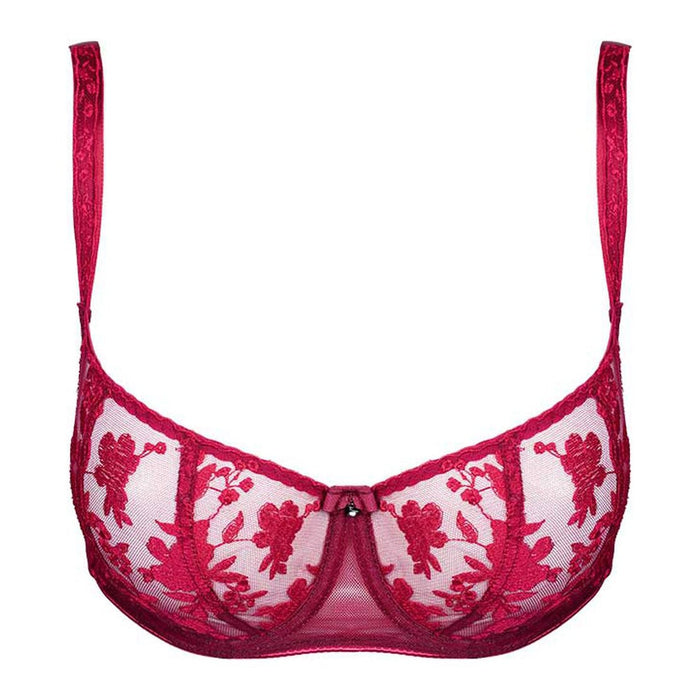 Sexy Sheer Lace Balconette Bra Tango Red