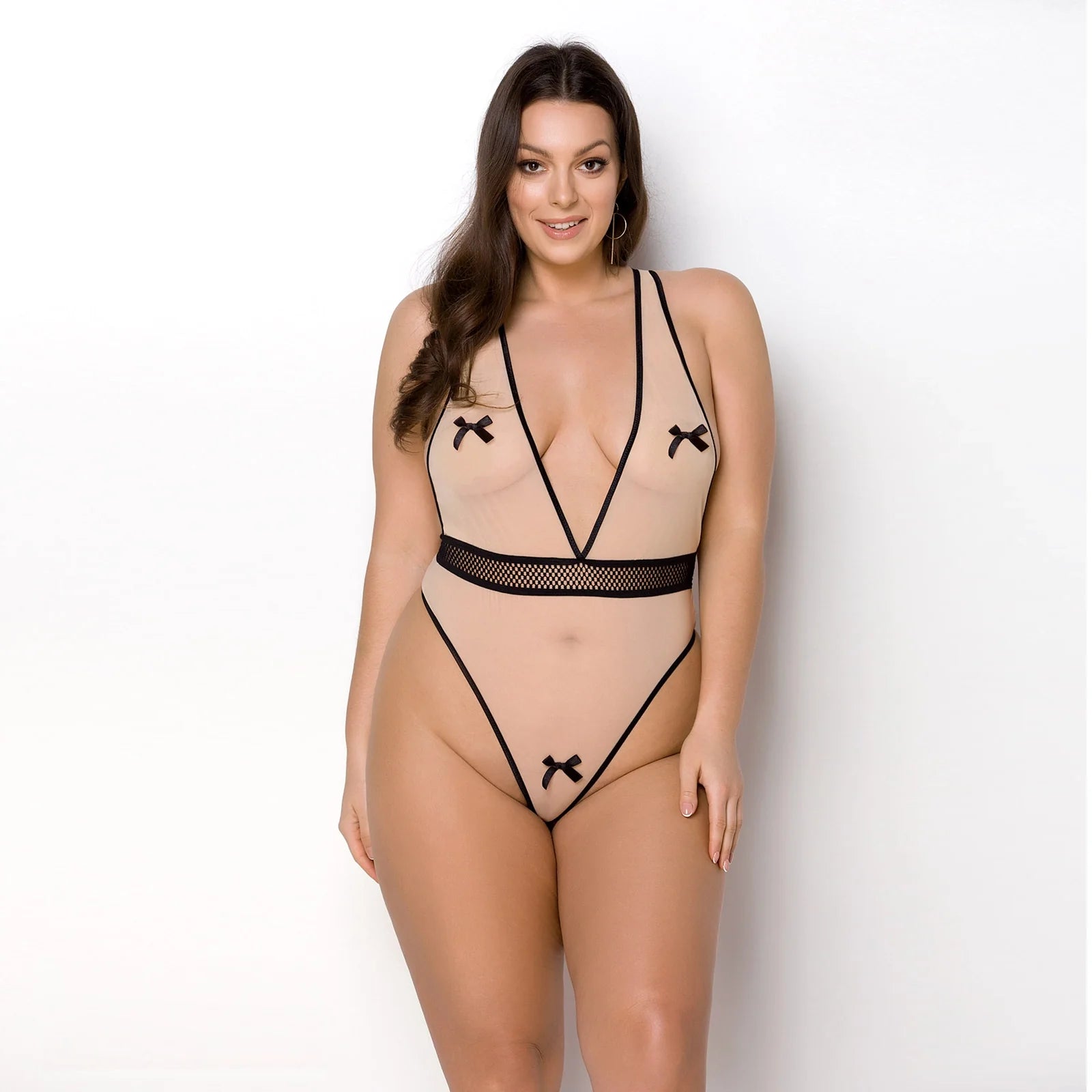 Sheer Mesh Deep V-Neck Bodysuit Passion Viena