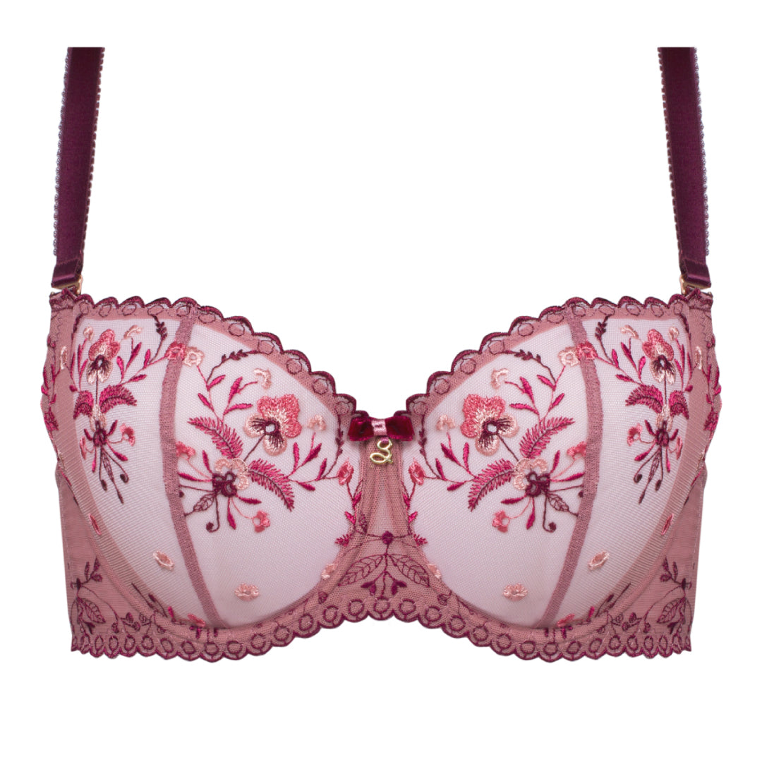 Soft Sheer Mesh Embroidered Balconette Bra Viola Rose Intimates
