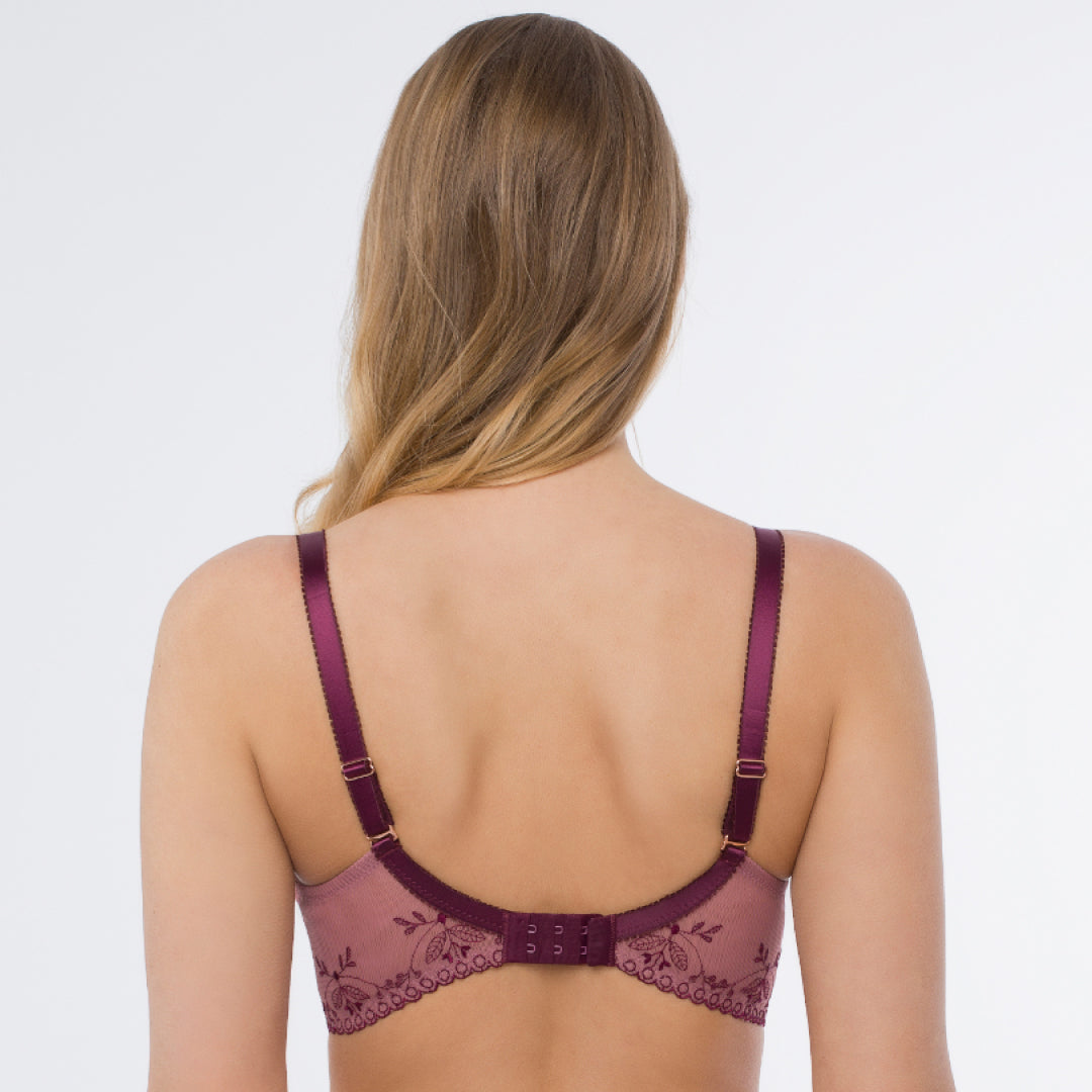Sheer Mesh Embroidered Balconette Bra Viola back view
