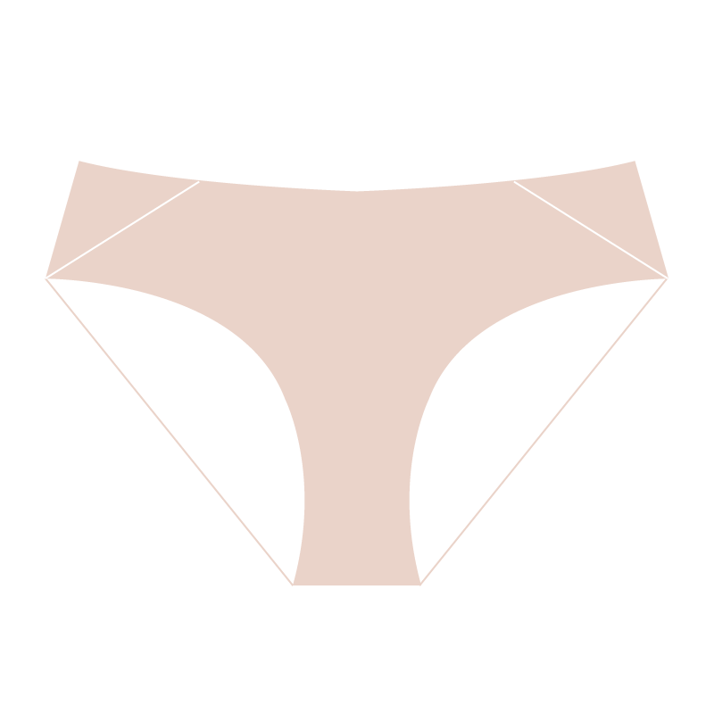 Illustration of bikini panty shape highlighting mid-waist cut and side lace panel design from the Soft Lace Bikini Panty collection.
