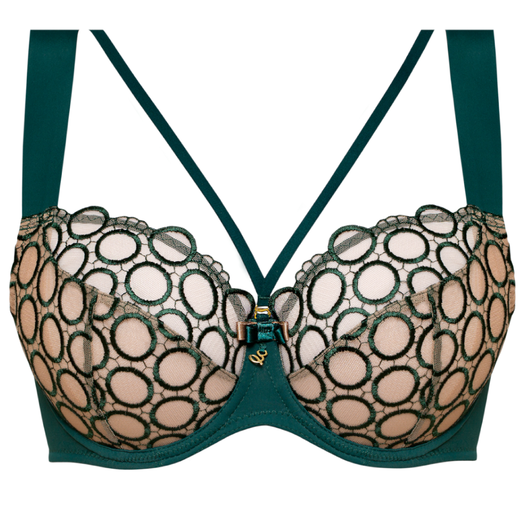 Sheer Mesh Tulle Tulip Seam Balconette Bra Emerald | Lavinia Lingerie
