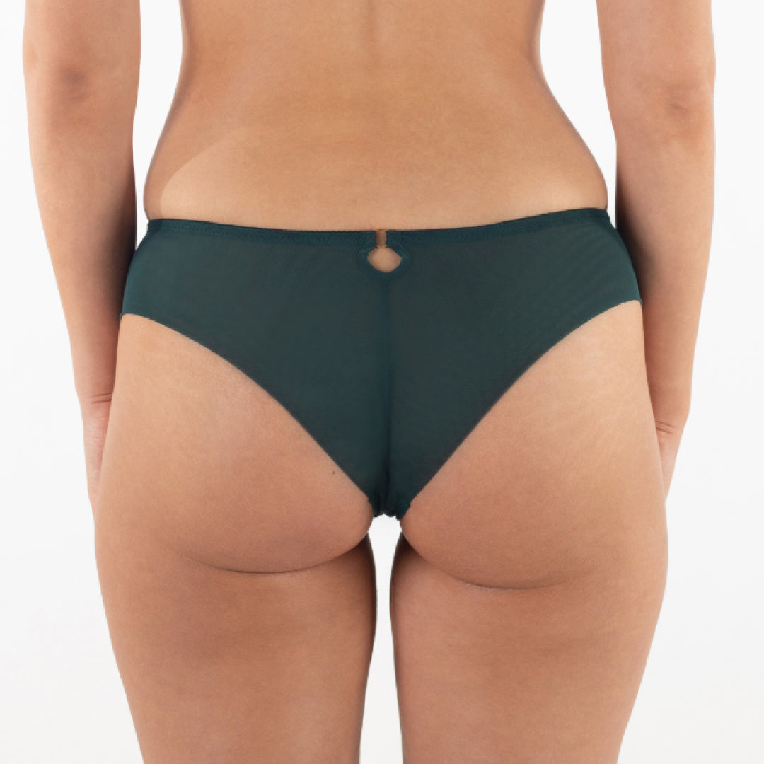 Sheer Mesh Tulle Embroidered Tanga Panty Boobie Emerald