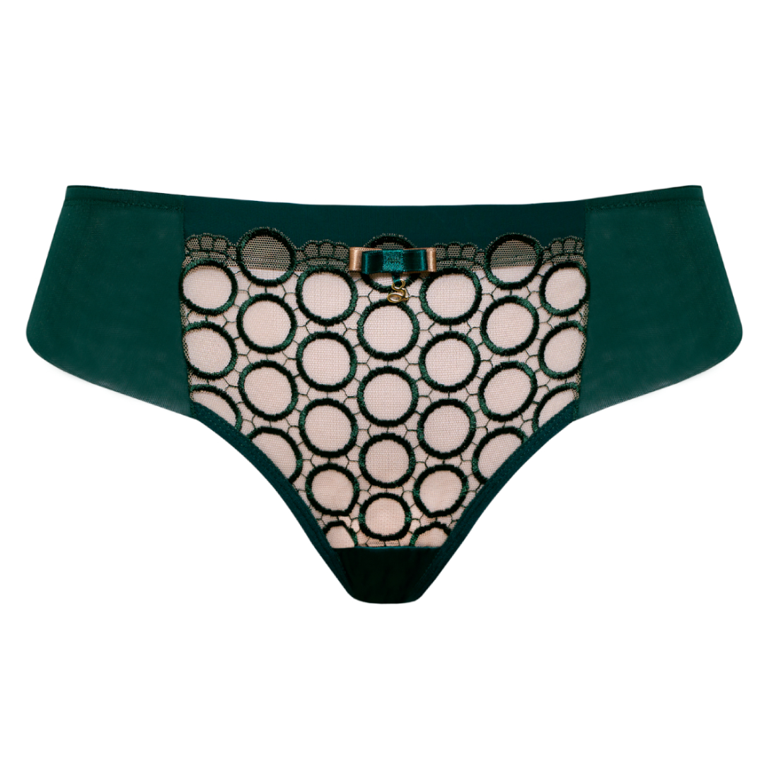 Sheer Mesh Tulle Embroidered Tanga Panty Boobie Emerald