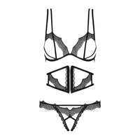 Ultra Sexy Open Cup Crotchless String 3 Piece Lingerie Set Bravelle