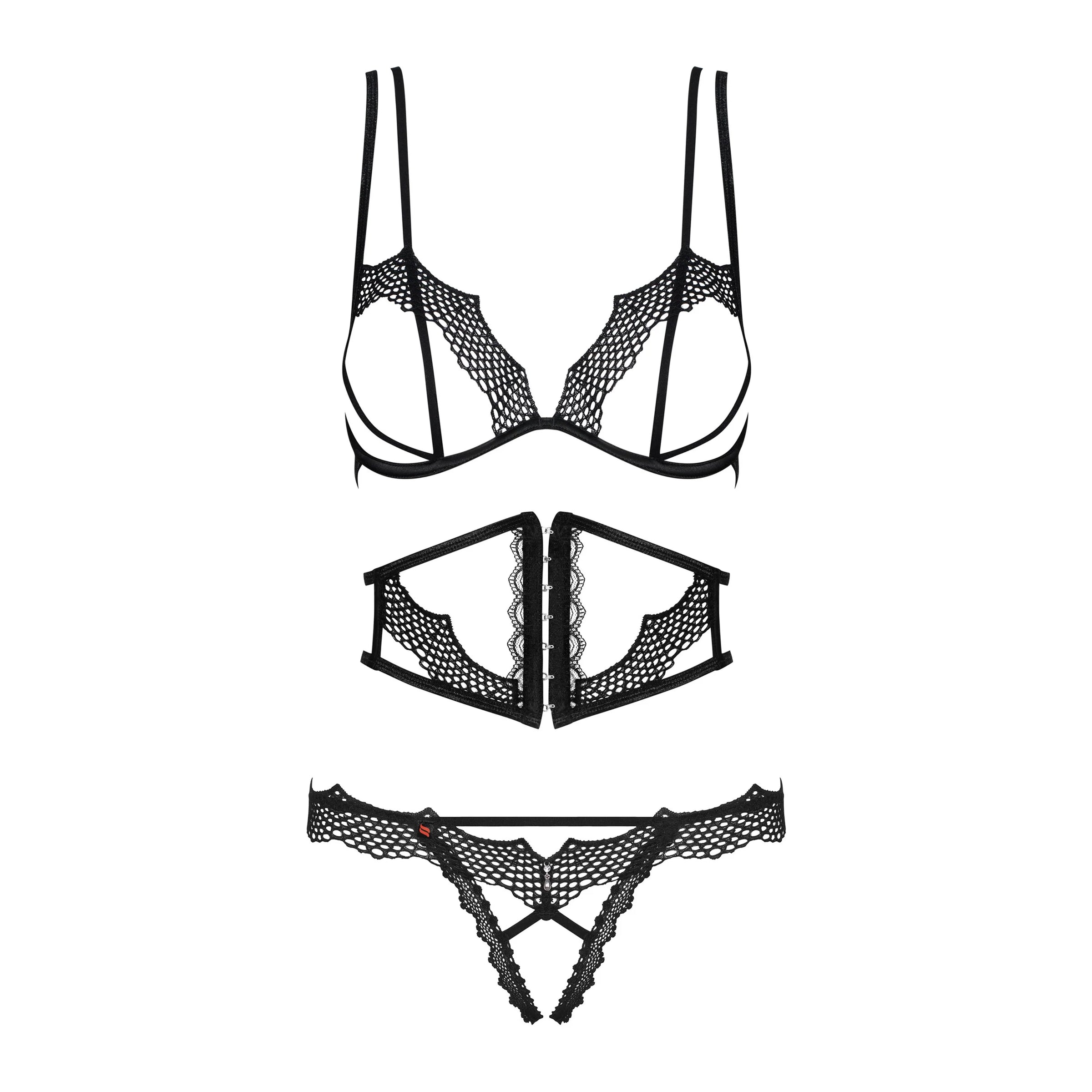 Ultra Sexy Open Cup Crotchless String 3 Piece Lingerie Set Bravelle