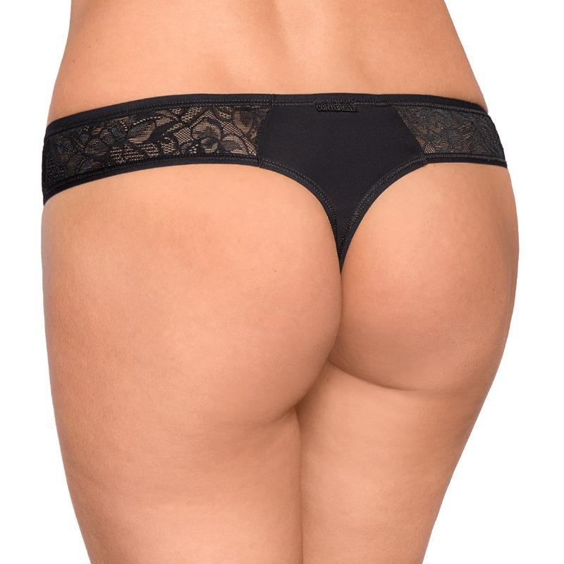 Back view of Conturelle Temptation Lace Thong Panty featuring sheer floral lace and minimal coverage for a flattering fit.