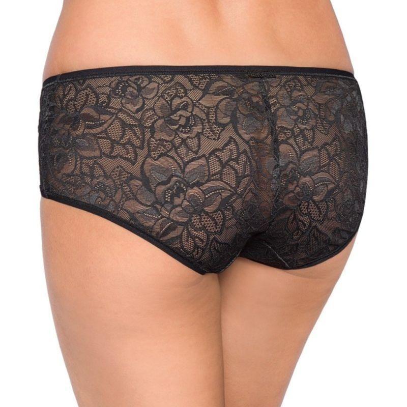 Back view of Conturelle Temptation Sheer Lace Boyshort Panty showcasing delicate floral lace and seamless design for a smooth finish.