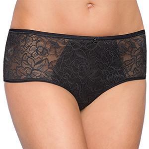 Conturelle Lace Boyshort Panty in sheer black floral lace with mid-rise fit and soft waistband for comfort and style.