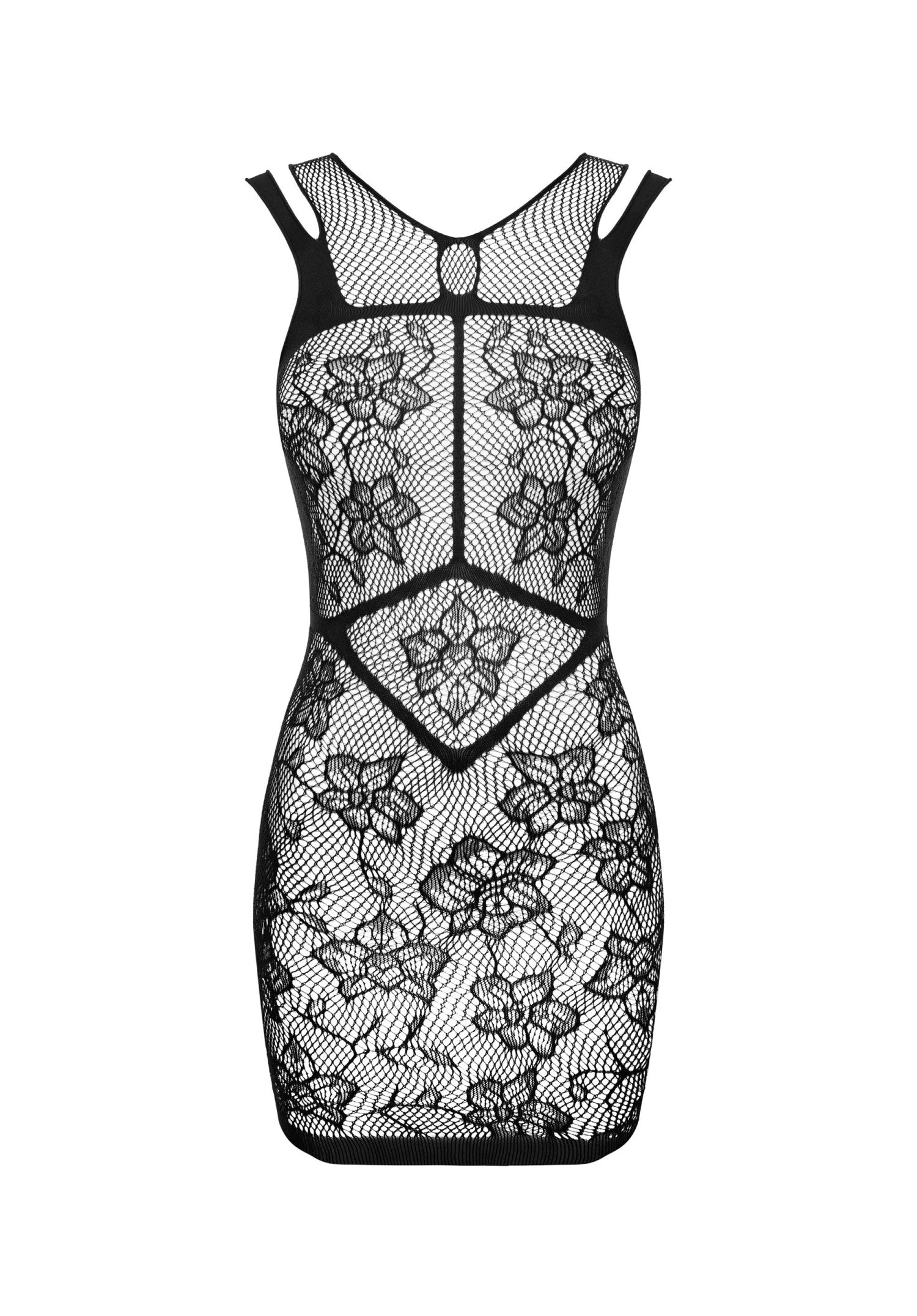 Obsessive Noir Bloom Black Floral Mesh Mini Dress