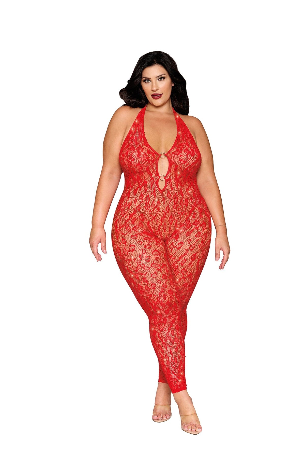 Dreamgirl Plus Poinsetta Rhinestone Bodystocking