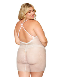 Dreamgirl Plus Rhinestone Fishnet Chemise with Eyelash Lace Trim